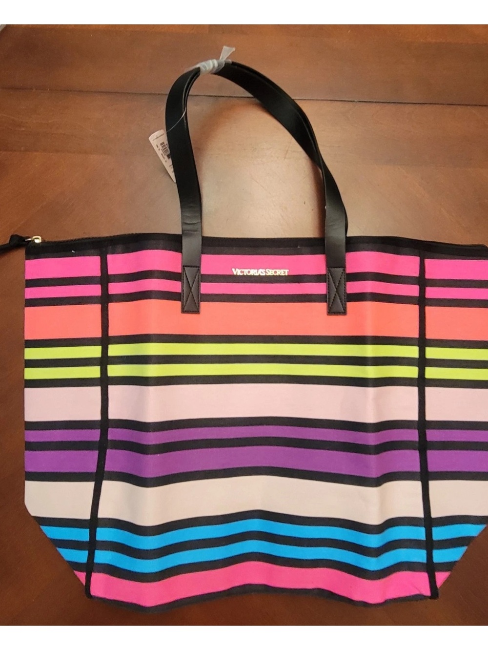 NWT VICTORIA'S SECRET CARRY ALL LARGE RAINBOW STRIPE TOTE HAND BAG